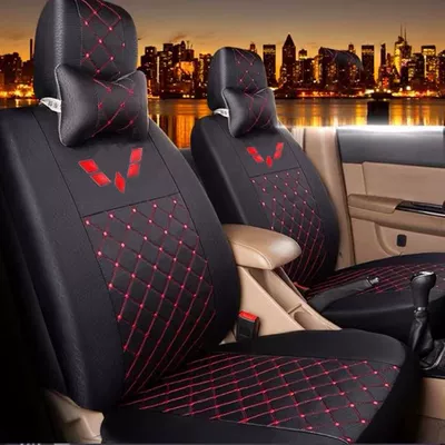 For Wuling Hongguang S Rongguang V Light S Double Row Small Card Changan Nuo Baojun 730 Four Seasons Cloth Seat Cover (Universal seat cover) - silk-black-printed-with-wuling-logo-hongguang-7-seater-6-head-center-section-with-armrests