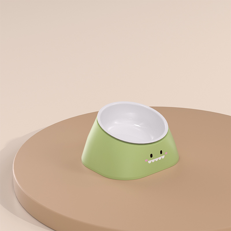 Cuenco de cerámica para gatos Cuenco para perros de acero inoxidable para proteger la columna cervical, boca oblicua, tazón doble, bebedero automático de comida lenta, tazón para mascotas tres en uno