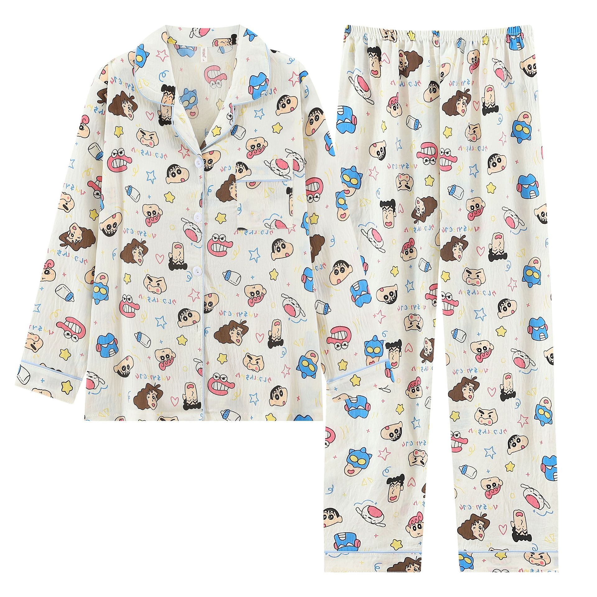 Al por mayor transfronterizo nubes de algodón cojín de pecho pijama de primavera y otoño dulce cardigan mangas largas pantalones largos sueltos set de ropa para el hogar