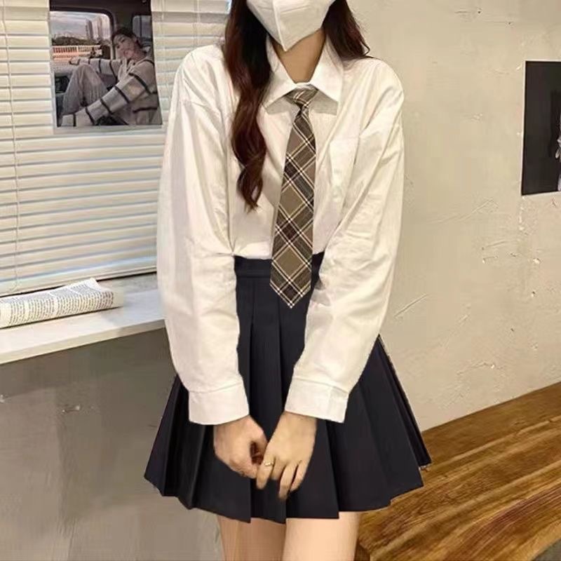 衬衫上衣女春秋新款学生韩版宽松百搭外穿白色衬衣表演服班服白色