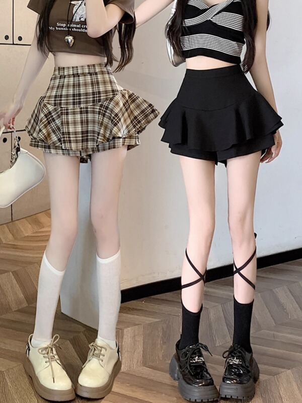 高腰蓬蓬裙女夏季2025新款小个子显瘦黑色短裙a字jk半身裙子短裤|undefined