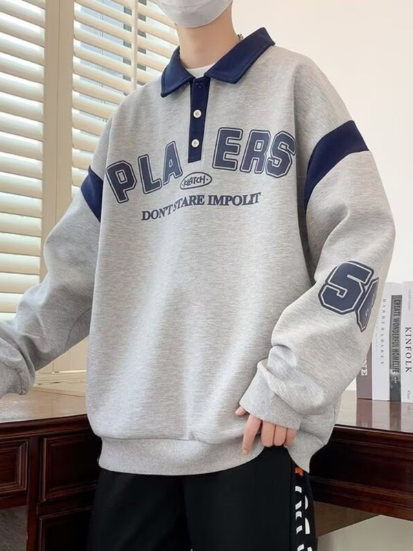 男子長袖tシャツ春秋青少年ファッション上着格好いい高校生が襟をめくって長袖の学生をかぶせる|undefined