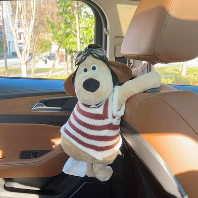 Car tissue box/set | Armrest Box Doll Cute - red-and-white-striped-flying-dog-tissue-box
