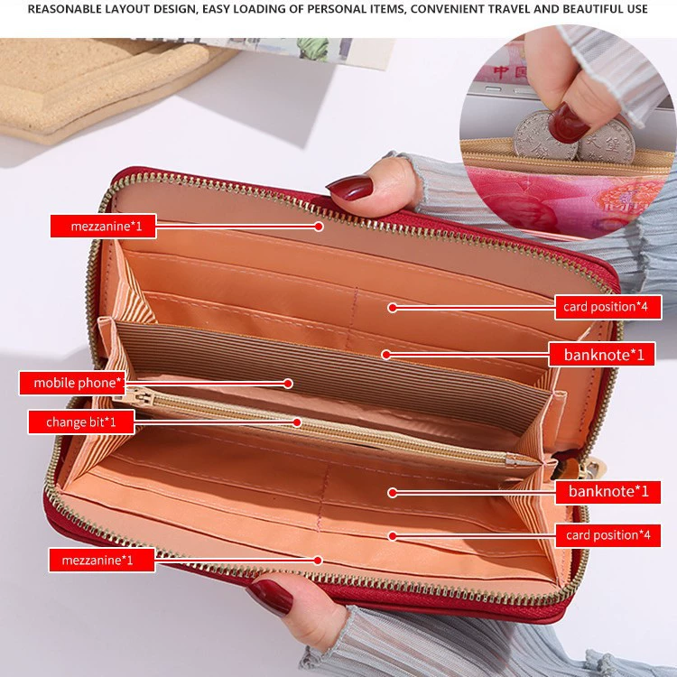 Long fashionable wallet with zipper, capacious universal small clutch bag, (Cross-border trading)