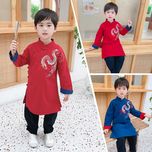 Children's Hanfu  Autumn Chinese Style Tangzhuang Kindergarten Performance Costume Baby Cotton Linen Jacket One Piece Drop Shipping