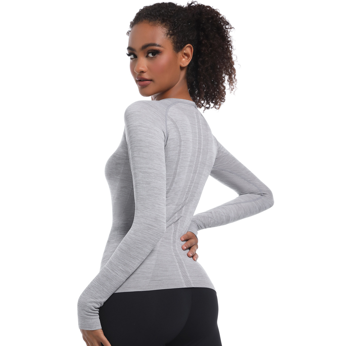 Nuevo transfronterizo Europa y los Estados Unidos rápidamente secado manga larga deportes de mujeres correr acondicionamiento físico transpirable sin costuras una larga chaqueta de yoga