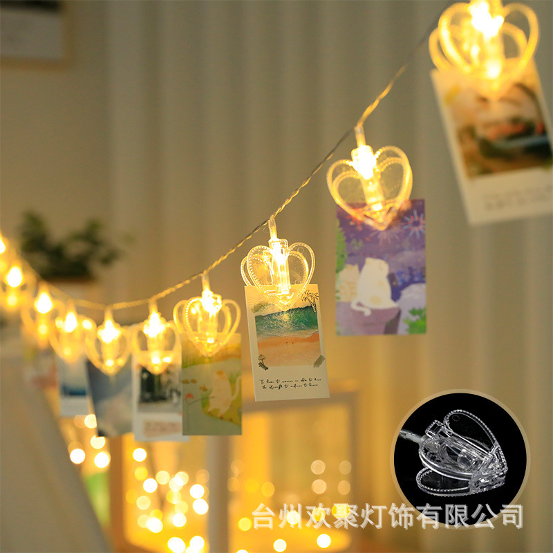 Lámpara decorativa del día de San Valentín Lámpara de amor Lámpara de color rosa Luz de clip de foto Cadena de luz Tanabata Ambiente romántico Lámpara de rama