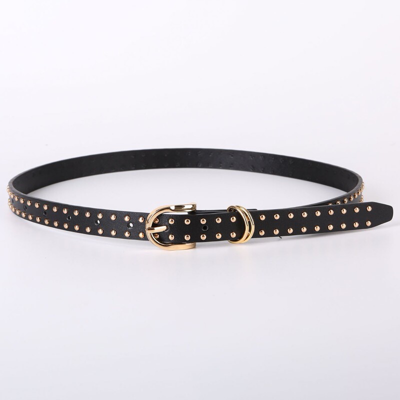 Fashionable Double-Row Rivet Thin Belt Y2K Belt for Women High-End Decorative Belt with Jeans and Denim Skirt for Women Fashionable Double-Row Rivet Thin Belt Y2K Belt for Women High-End Decorative Belt with Jeans and Denim Skirt for Women