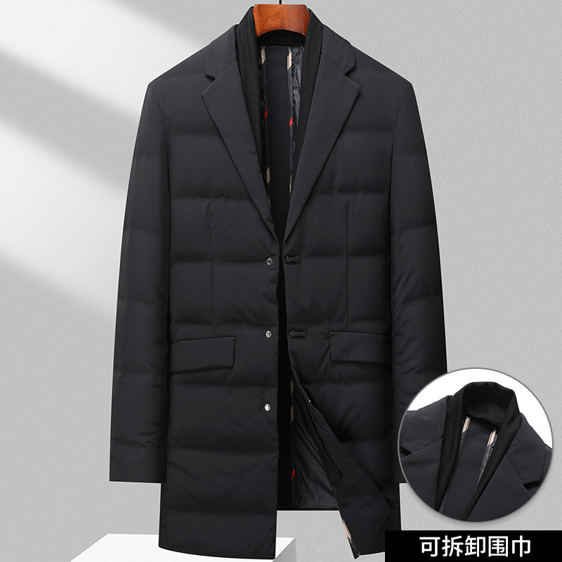 2023秋冬男士新款休闲中长款羽绒服带可拆卸围巾外套PD688091