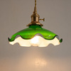 创意黄铜吊灯客厅餐厅书房卧室床头灯个性绿色花边玻璃吊灯|ru