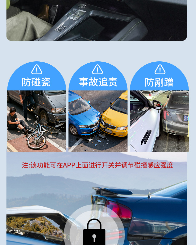 Y HD 4K Dash Cam with front and rear dual recording, mobile app connectivity, 3inch IPS screen, loop recording, car equipment