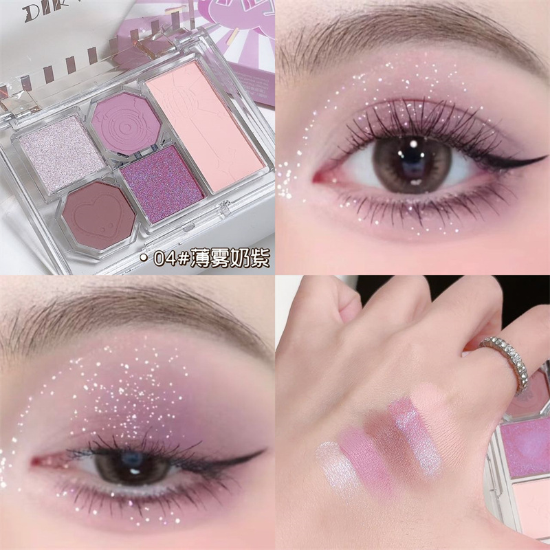 DIKALU Ojos brumosos suaves, paleta de sombras de ojos de cinco colores, placa de maquillaje polarizada nacarada mate, INS para estudiantes