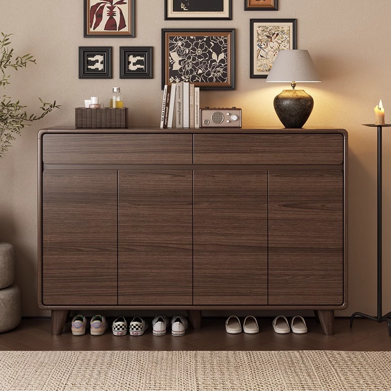 Solid Wood Corner Shoe Cabinet for Home Entrance 2025 New Style New Chinese Style High-End Entry Storage Cabinet Integrated Wall Storage Cabinet