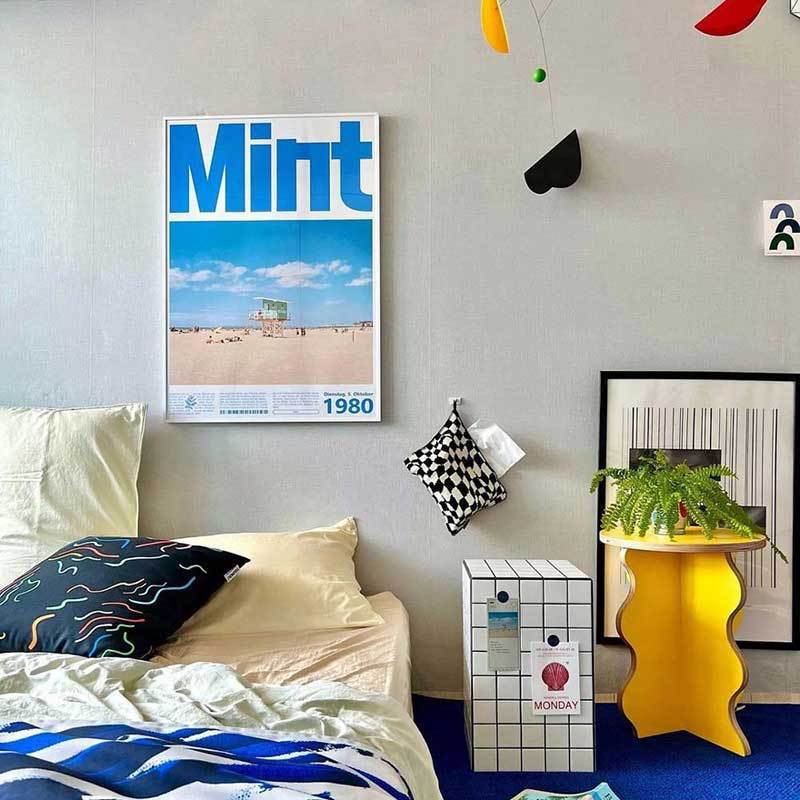 Blue Nordic Landscape Niche Instagram Beach Ocean Surfing Decorative Poster for Living Room Bedroom Fashion Influencer Photo Shoot