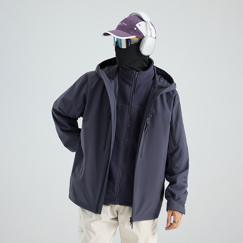 美式情侣冲锋衣冬季防风保暖三合一户外徒步纯色登山服夹克|undefined