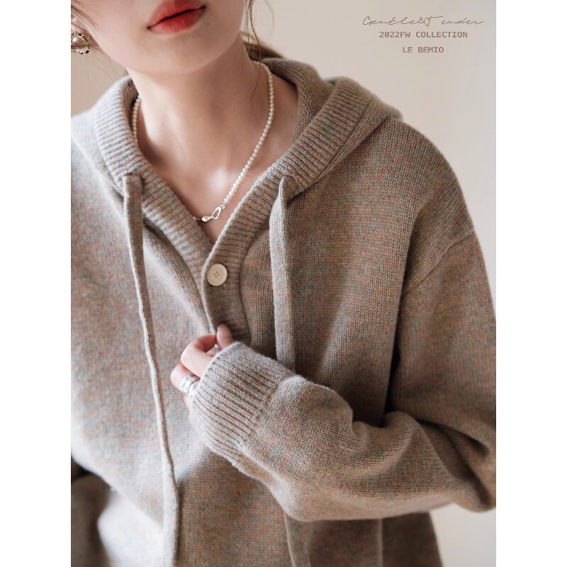 White Drawing Workroom 500g Merino Wool Light Retro Lazy Loose Knitted Hooded Sweatshirt Sweater