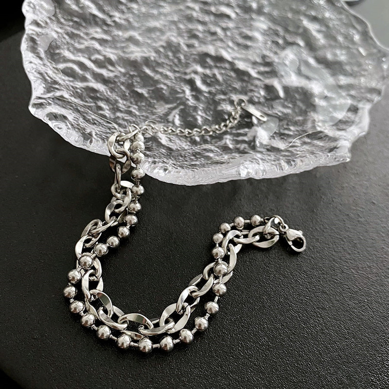 Double-layer Cuban chain Cold style titanium steel bracelet female ins niche design high-grade diamond light luxury exquisite bracelet