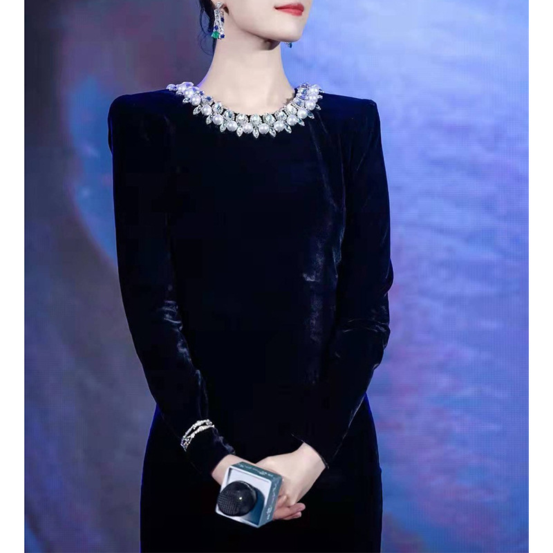 Ni Ni Star Elegant Evening Dress Long Long Sleeve Velvet dress Annual Banquet Women Ni Ni Star Elegant Evening Dress Long Long Sleeve Velvet dress Annual Banquet Women