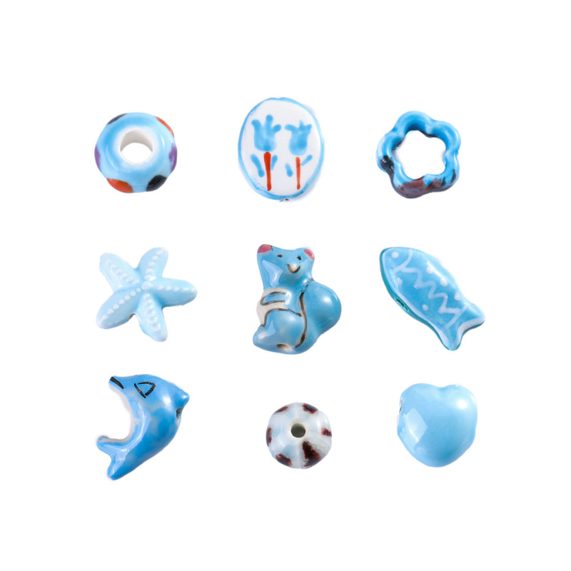 ブルーセラミックビーズ手描きのラブシェルフラワールースビーズdiyジュエリーアクセサリーブレスレットアクセサリービーズ素材|undefined