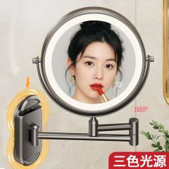 吸盘浴室化妆镜带灯卫生间壁挂式伸缩折叠镜子双面旋转放大梳妆镜