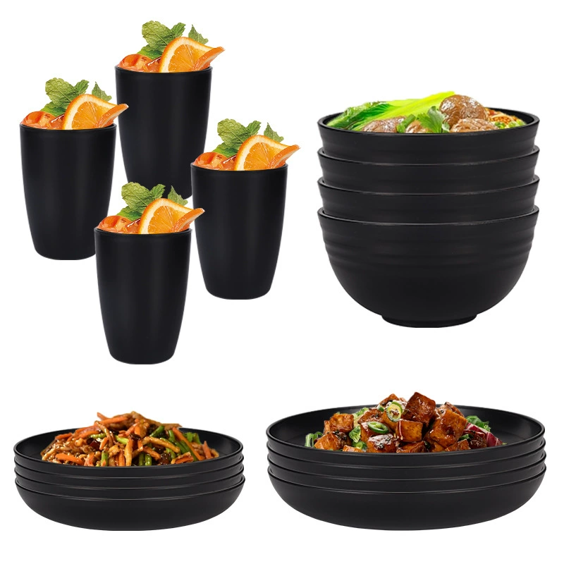 Black travel handheld tableware with glass, ecological set, Amazon