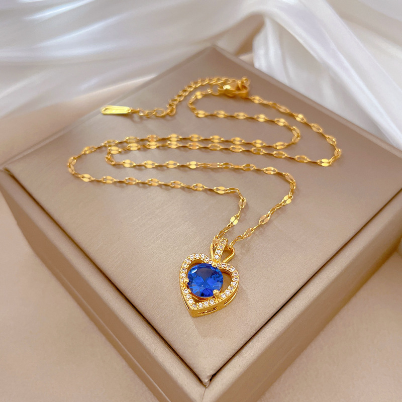 26g Weight Electroplating Gold Plating Process Golden Plated Plating Material Copper Pendant Material Artificial Diamond Inlay Material Pendant Necklace Classification Simple Style Heart Shape Stainless Steel Copper Inlay Artificial Diamond Pendant Necklace