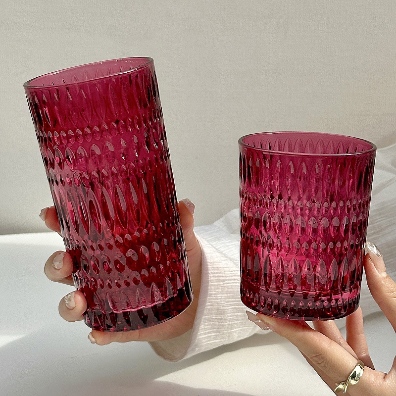 Ins-style pink marble-embossed glass cup, high-end lightweight luxury home water glass, juice, milk, beer, whiskey cup