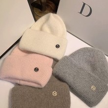 新款M标兔毛毛线帽雪地护耳高端滑雪帽加厚保暖大头围针织帽女冬