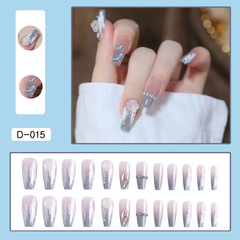Salted Blue Mountain Tea Flower Wearable Nails Wholesale, Light Luxury Long Sweet Cool Fake Nails, Complete Set Removable Nail Sticker