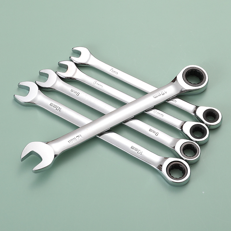 7-pieza cabeza móvil de doble propósito Llave de trinquete conjunto de flor de ciruelo abierto máquina rápida reparación de automóviles llave 8-19mm