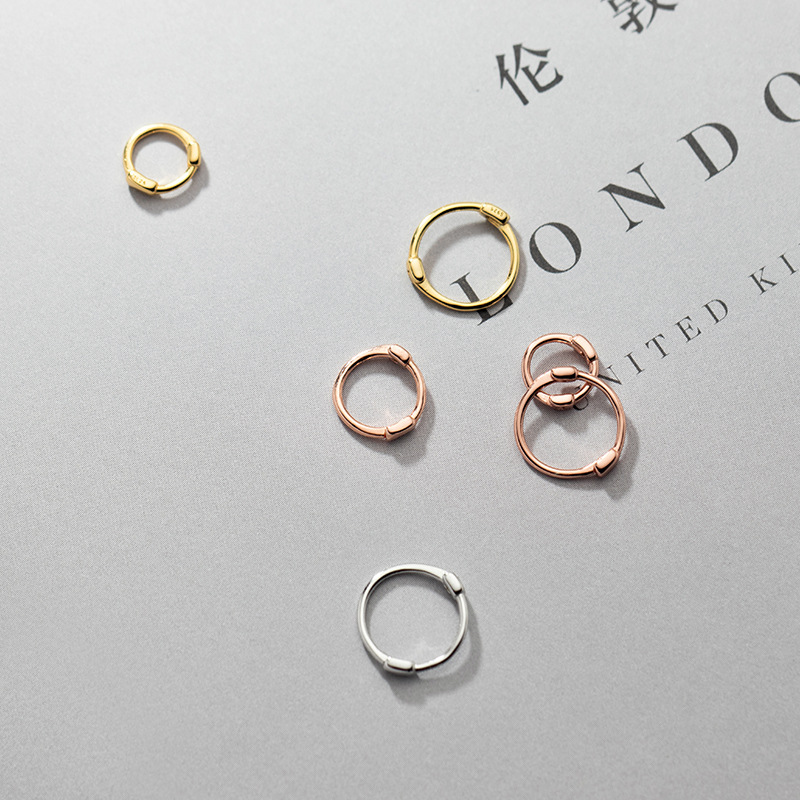 Eloch s925 aretes redondos de plata japoneses y coreanos simple botón de hueso de oreja simple anillo de orejas de pareja amplio aretes G9376