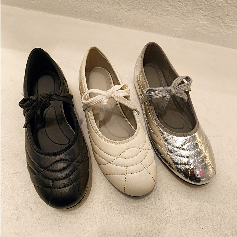 Luceqi 2026 Spring Soft Flats Mary Jane Shoes Casual Small Leather Shoes Bow Tie Ballet Shoes for Women