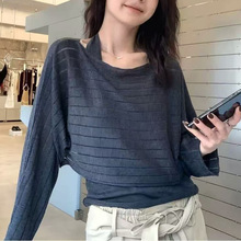 韩系慵懒风长袖针织衫女2025早秋新款罩衫露背针织背心两件套装潮