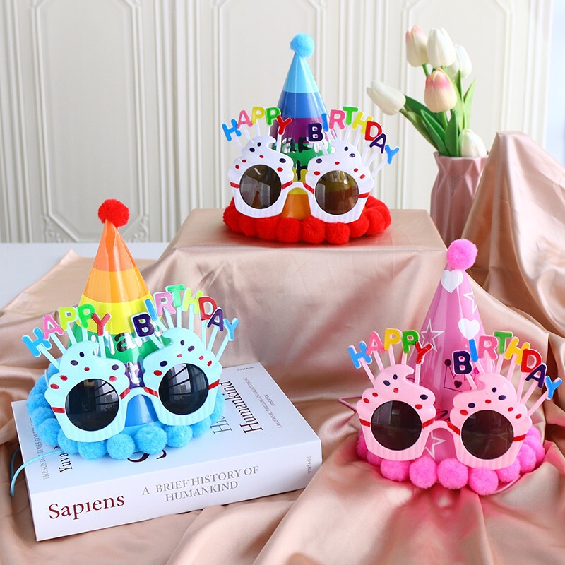 Birthday Party Decoration Scene Setup Baby Happy First Birthday Children Girl Crown Cake Hat Headwear Glasses