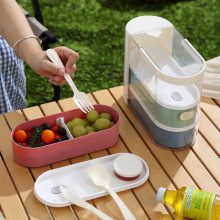 新款便当盒上班族学生大容量饭盒户外餐具手提三层水果缤纷收纳盒
