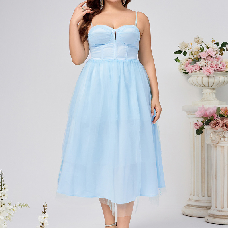 European and American foreign trade plus size new condole belt wedding dress Amazon sexy mesh wedding bridesmaid dress with breast cotton