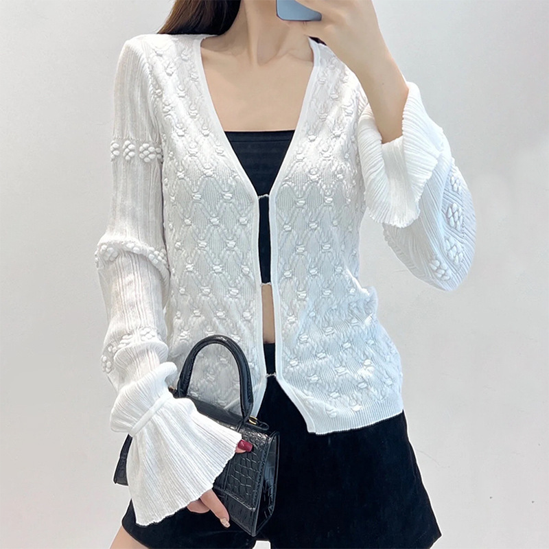24 Early Spring New Nanyou Gaoding Gentle Girl Style Heavy Industry Letter Embossed Thin V-Neck Solid Color Knitted Cardigan