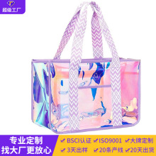 厂家定制新款PVC果冻包炫彩镭射透明手提袋便携游泳沙滩女手提包