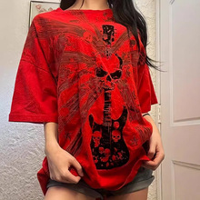 2025欧美跨境亚马逊Y2K女士T恤时尚骷髅头改版印花图休闲短袖上衣