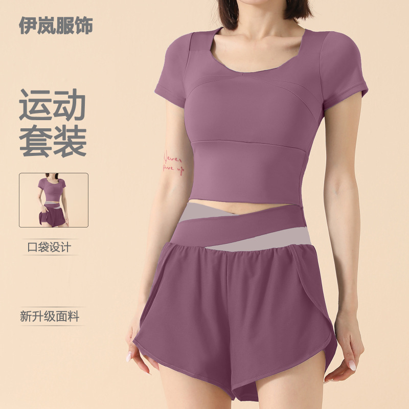 New Short Style Sports Fitness Yoga Slimming Top Women's Yoga Clothing Set Shorts Summer Sportswear Set for Women