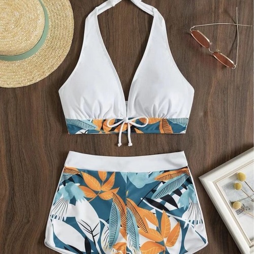 Women's Separate Tankini Swimwear with Straps, Neck Tying, Breast Support, Backless, Sexy Print Bikini, Bestselling in Europe and America