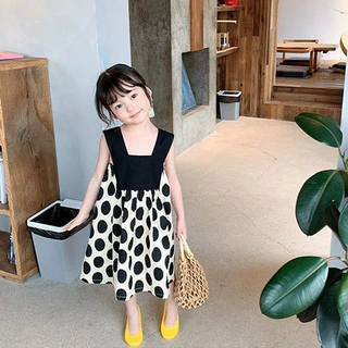 女童裙子圆点拼色露背连衣裙公主裙26夏装新款外贸童装代发3-8岁