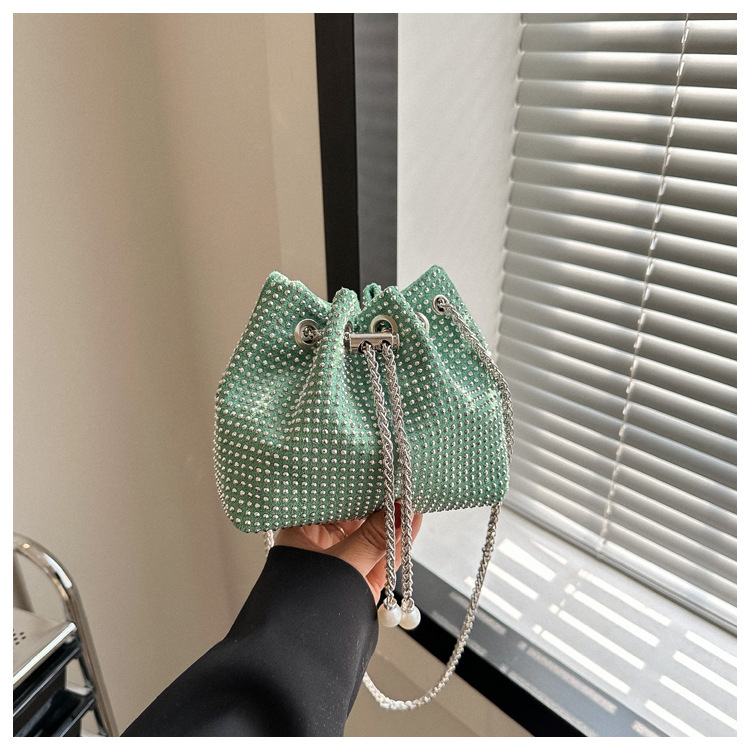 Minimalist Women's Bucket Bag With Diamond Details Single Shoulder_voghion.com