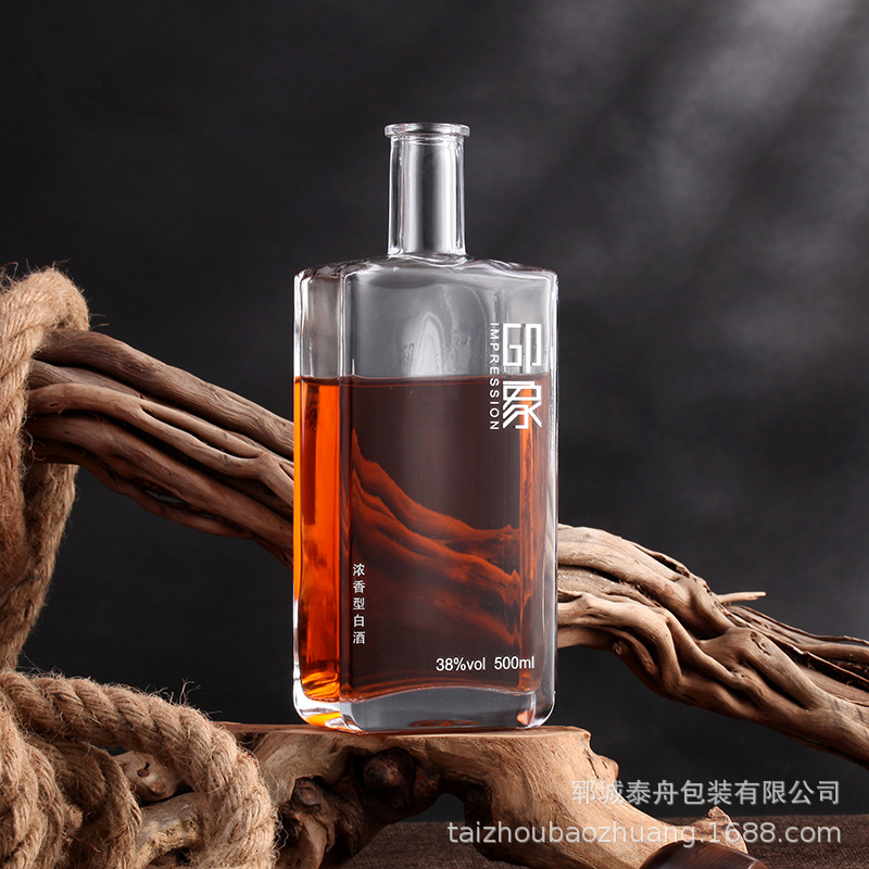 厂家批发白酒空瓶方形伏特加透明玻璃威士忌酒瓶自用分装瓶空酒瓶