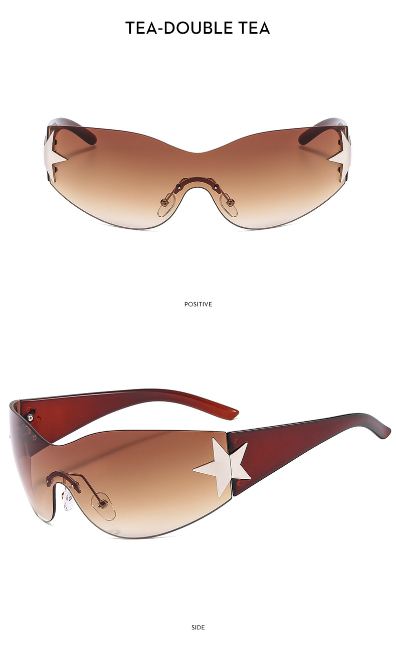 Star Pattern All Seasons Season Retro Star PC UV400 Protection Oval Frame Frameless Men's Sunglasses