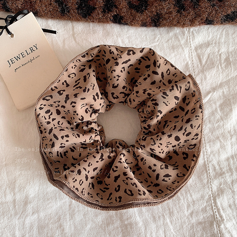 Otoño y invierno de 2025 nuevo anillo de pelo de leopardo de alta elasticidad, bolas de cabello, cuerdas de cabello sueltas, correa de goma grande