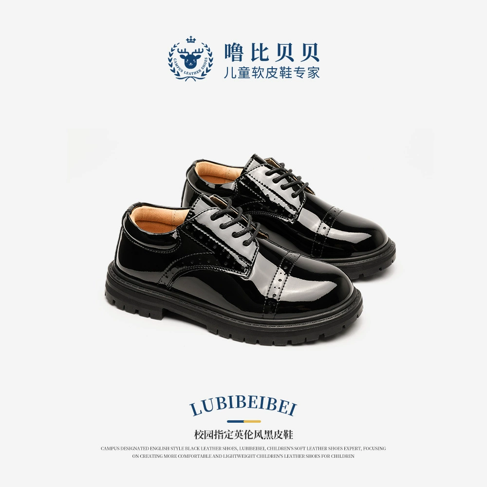 Новая Кожаная обувь Gulbi Beibei для мальчиков, черная обувь для учащихся средней школы, детская обувь из натуральной кожи