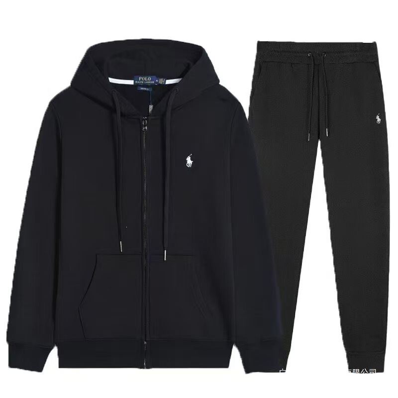 Cross-Border Raff Pure Cotton Embroidered Pony Logo Hooded Zipper Sweatshirt Men's Sweatshirt Set Without