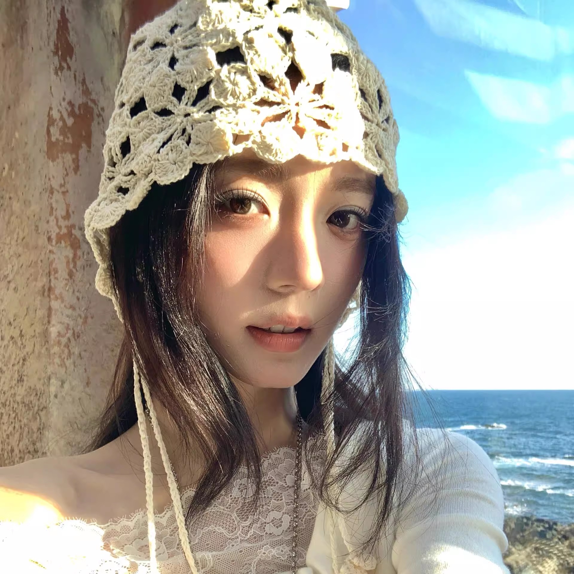 1波西米亚手工针织花朵流苏包头帽女夏新款镂空钩花民族风针织冷