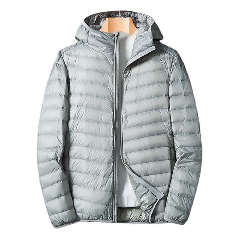 Chaqueta de plumón ligera nueva de invierno 2024, de color puro, con capucha, informal, para hombre, de plumón de pato blanco.